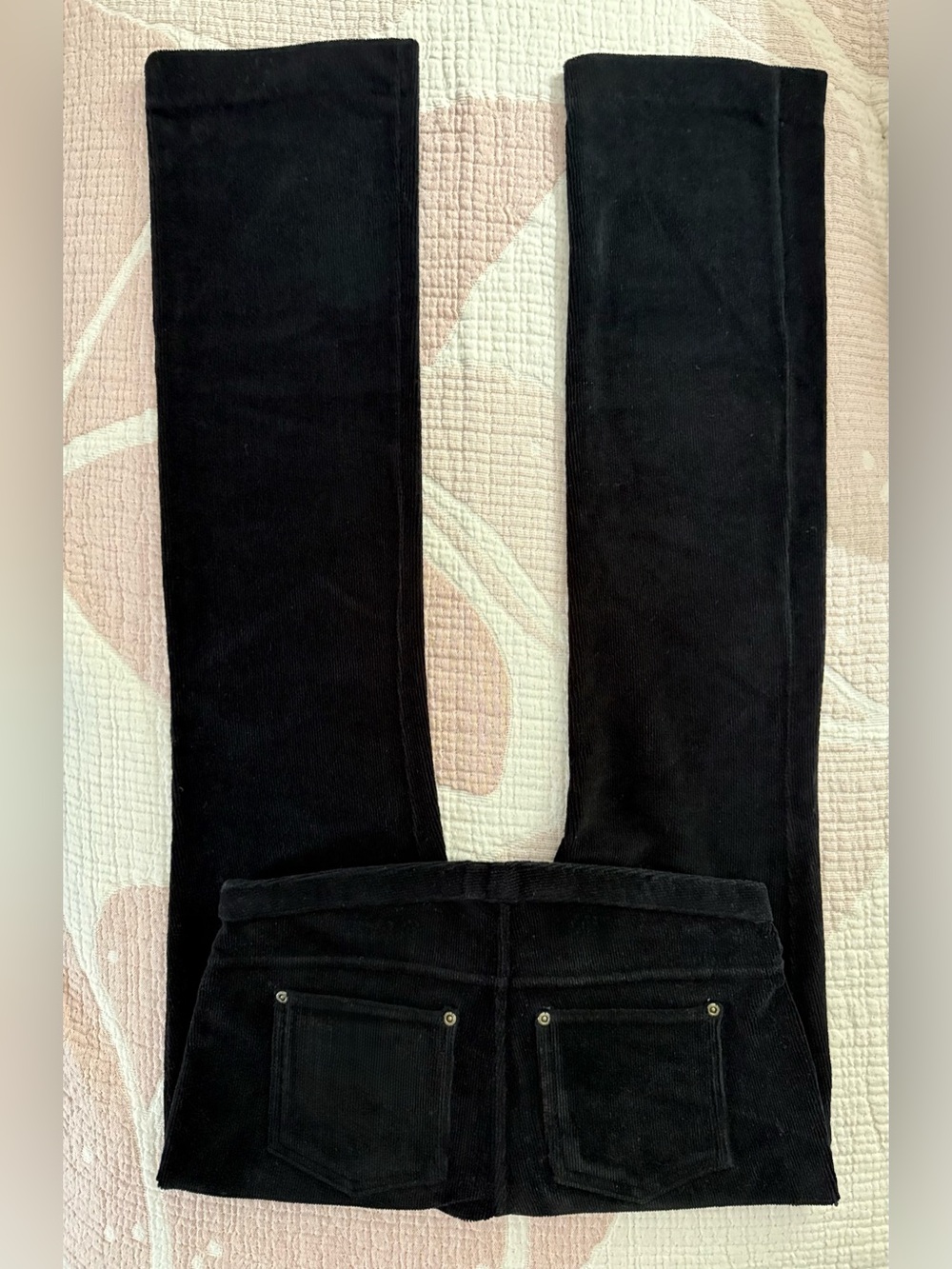BLACK PULL-UP MOCK-CORDUROY STRETCHY PANTS - Picture 2 of 9